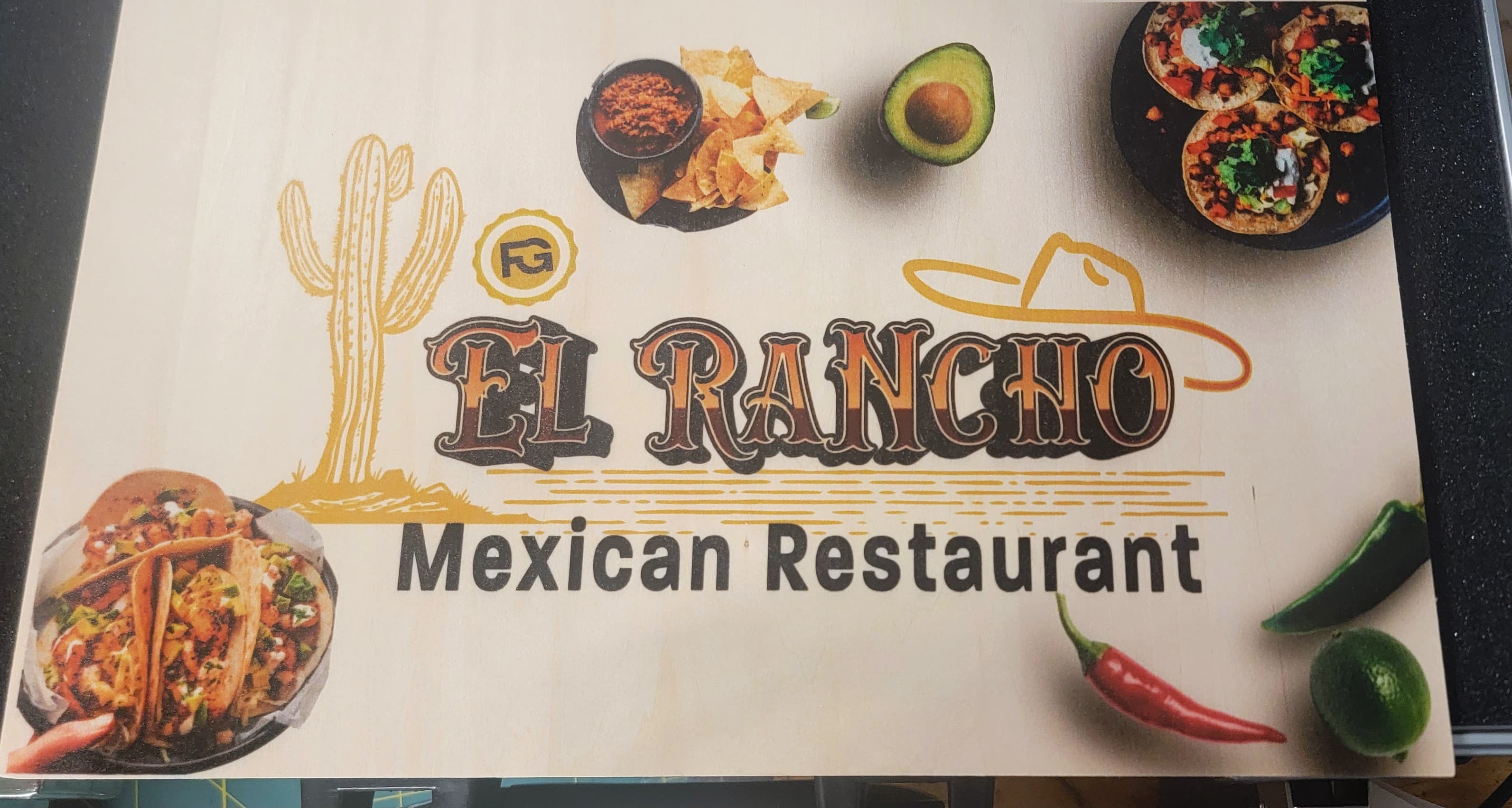 Full-color UV print on wood for El Rancho Mexican Restaurant by Print Habit, Honey Brook PA