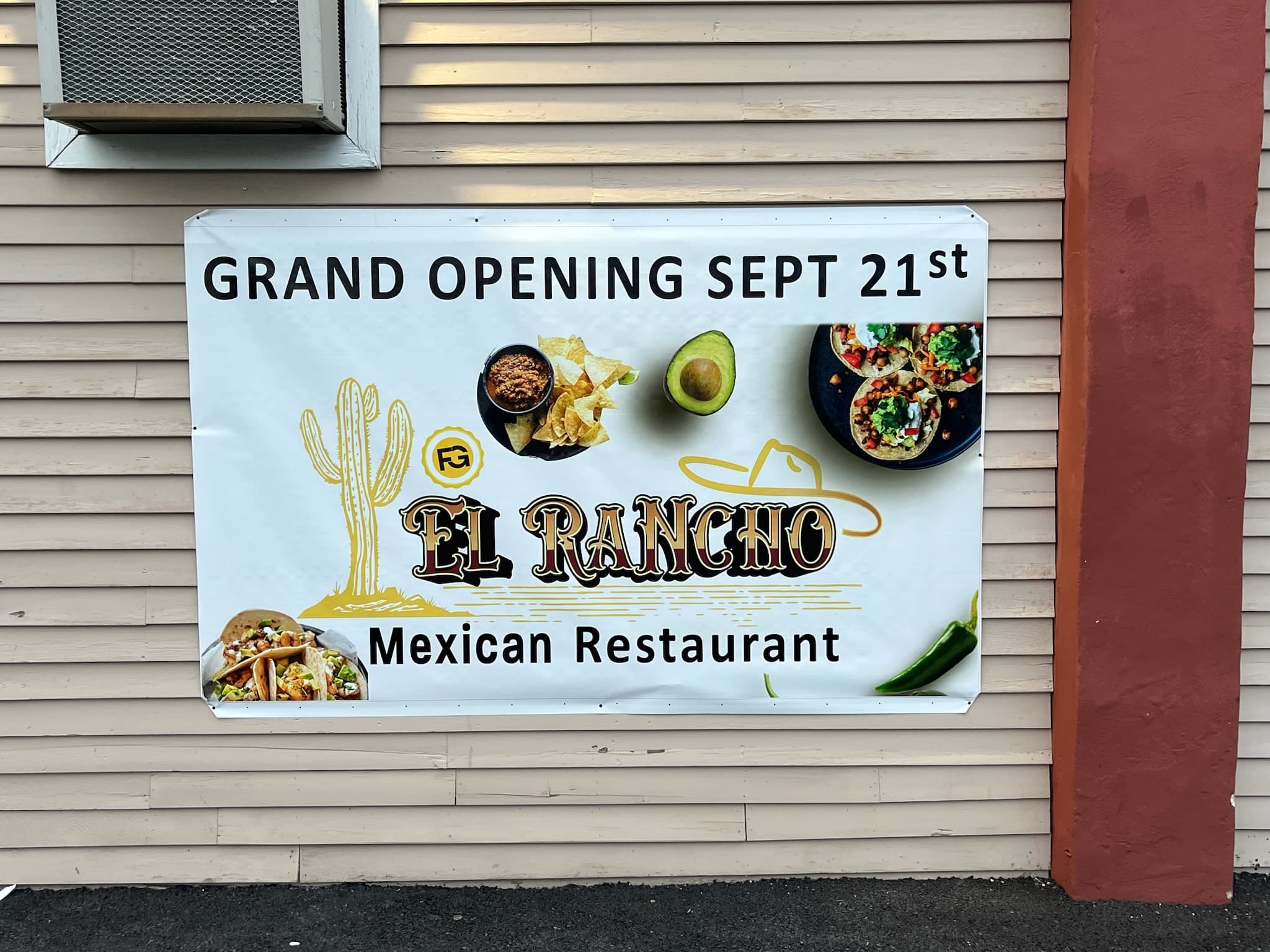 Custom vinyl grand-opening banner for El Rancho Mexican Restaurant by Print Habit