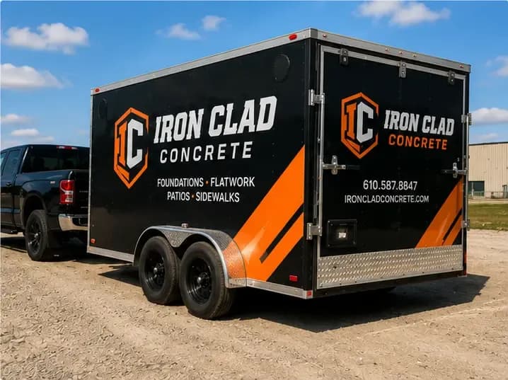 Enclosed work trailer with full branded graphics