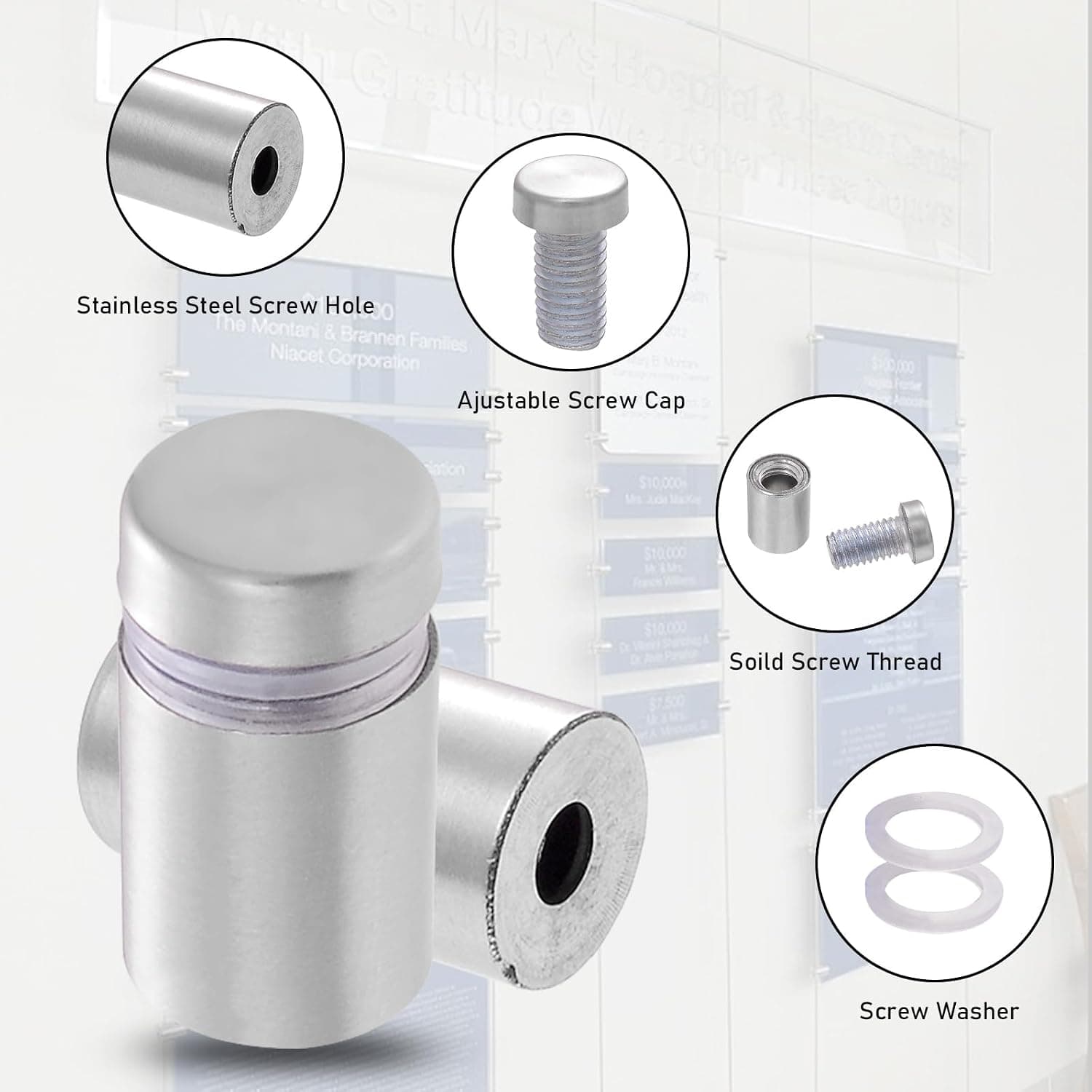 Silver sign standoffs — ½″ × ¾″