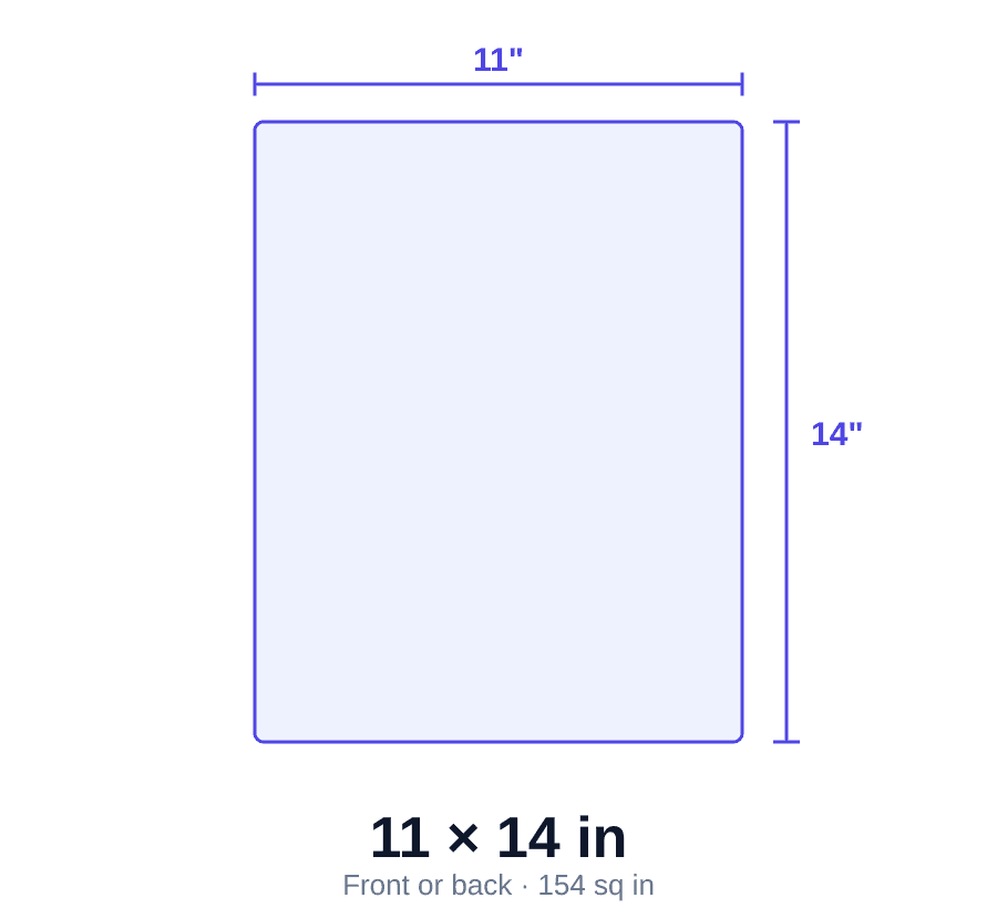 11 × 14 inch design — front or back print size