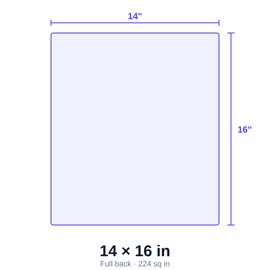 14 × 16 inch design — full back print size