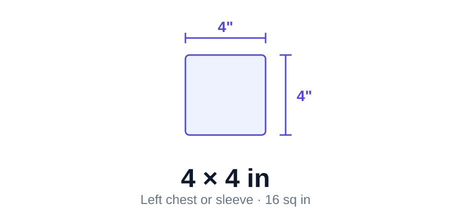4 × 4 inch design — left chest or sleeve print size