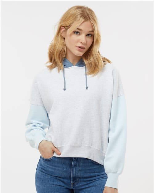 Women's Sueded Fleece Colorblocked Crop Hooded Sweatshirt