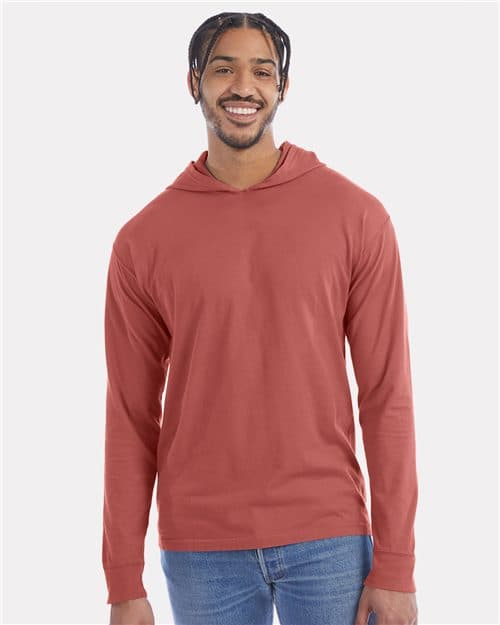 Unisex Garment-Dyed Jersey Hooded Long Sleeve T-Shirt