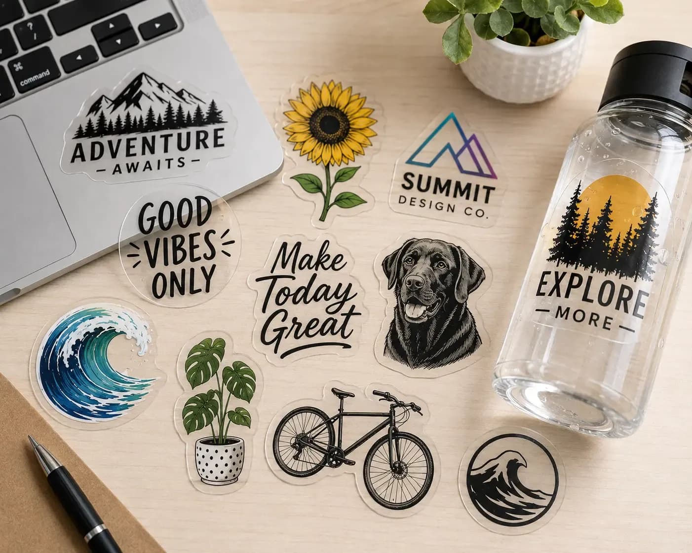 Clear vinyl stickers with a see-through background