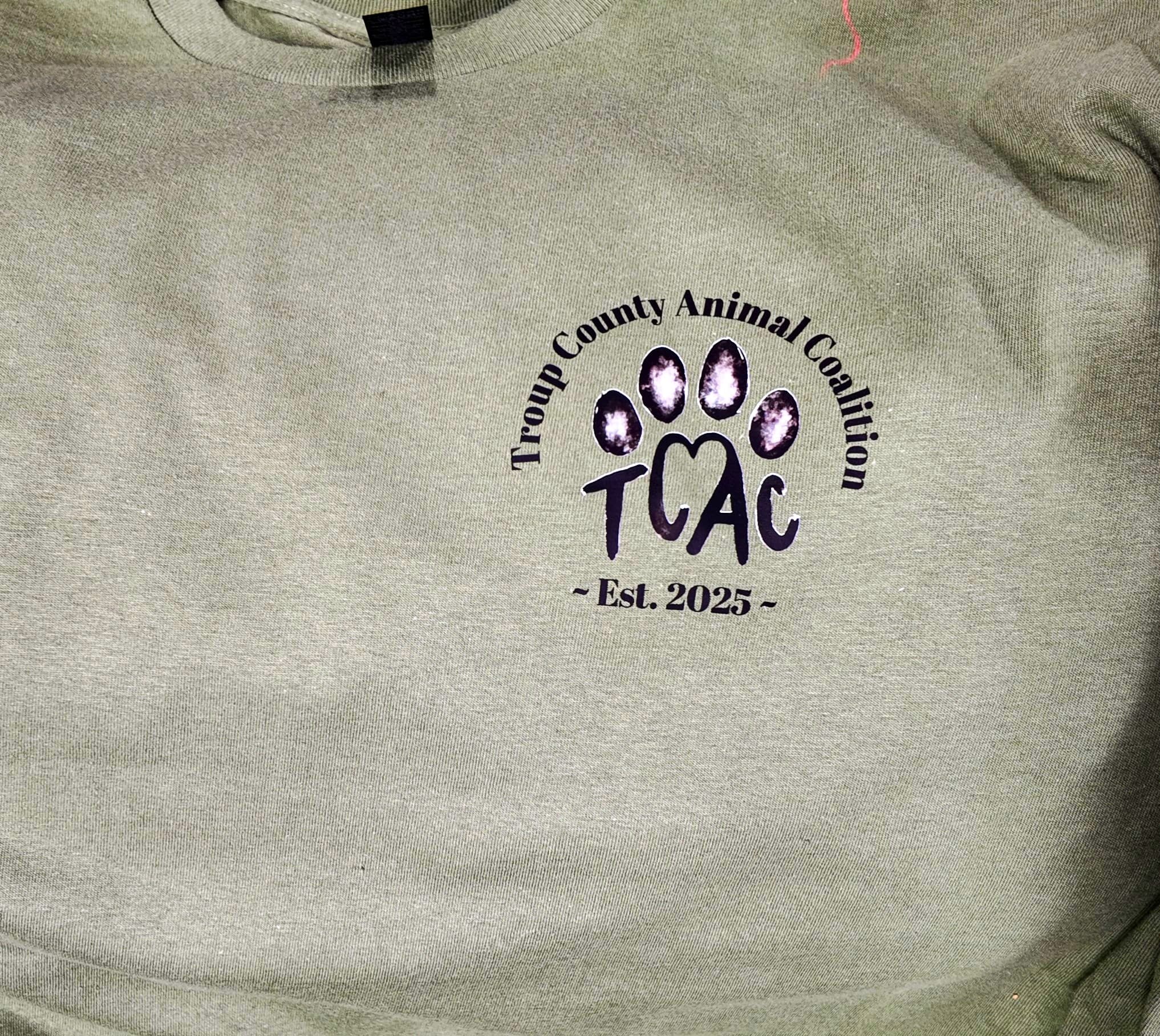 Custom sage TCAC hoodie with a printed paw-print chest logo by Print Habit