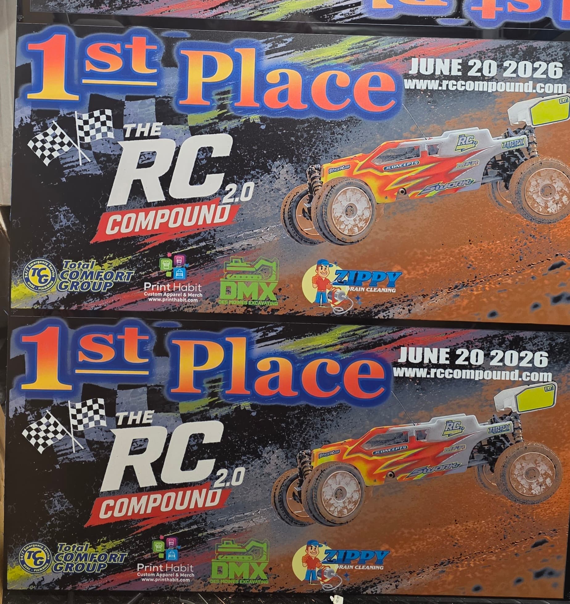 Custom UV-printed acrylic 1st-place race award for The RC Compound by Print Habit, Coatesville PA