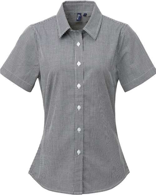 Women's Microcheck Gingham Short Sleeve Cotton Dress Shirt