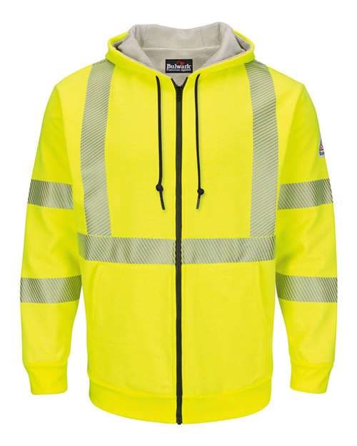 Men's Hi-Visibility Zip-Front Hooded Fleece Sweatshirt with Waffle Lining