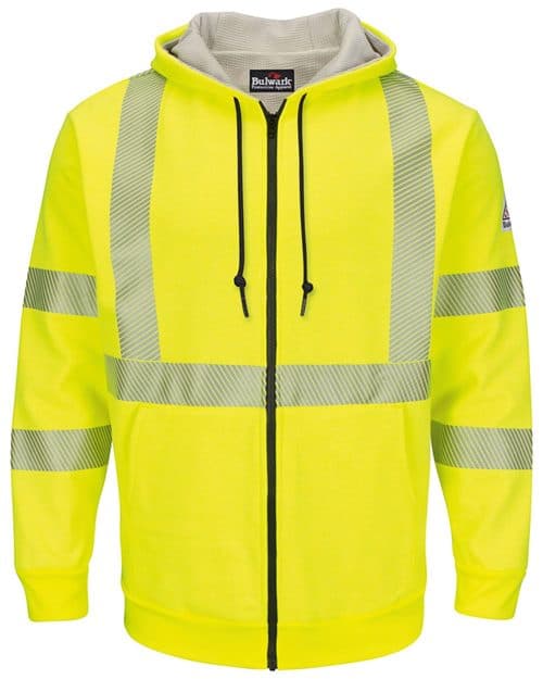 Men's Hi-Visibility Zip-Front Hooded Fleece Sweatshirt with Waffle Lining