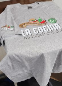image of custom t-shirt printing applied to a local business t-shirt