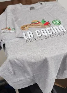 image of custom t-shirt printing applied to a local business t-shirt