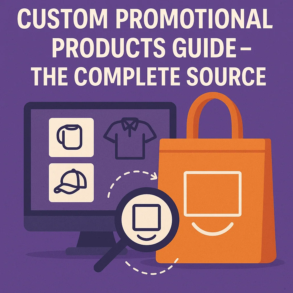 Custom promotional products guide graphic showing clipart of customized products