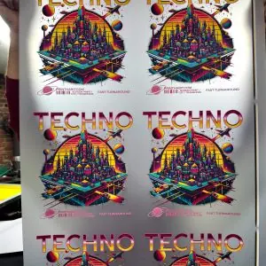a dtf transfer gang sheet with many images of a futuristic city