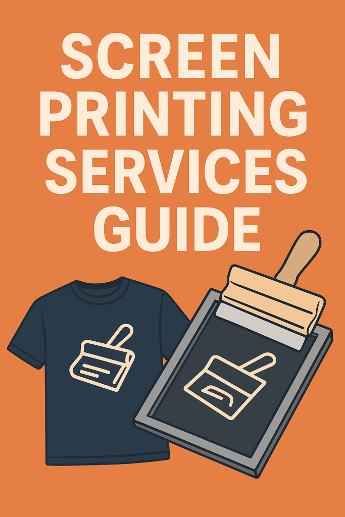 Screen printing services guide graphic showing clipart of screen and t shirt