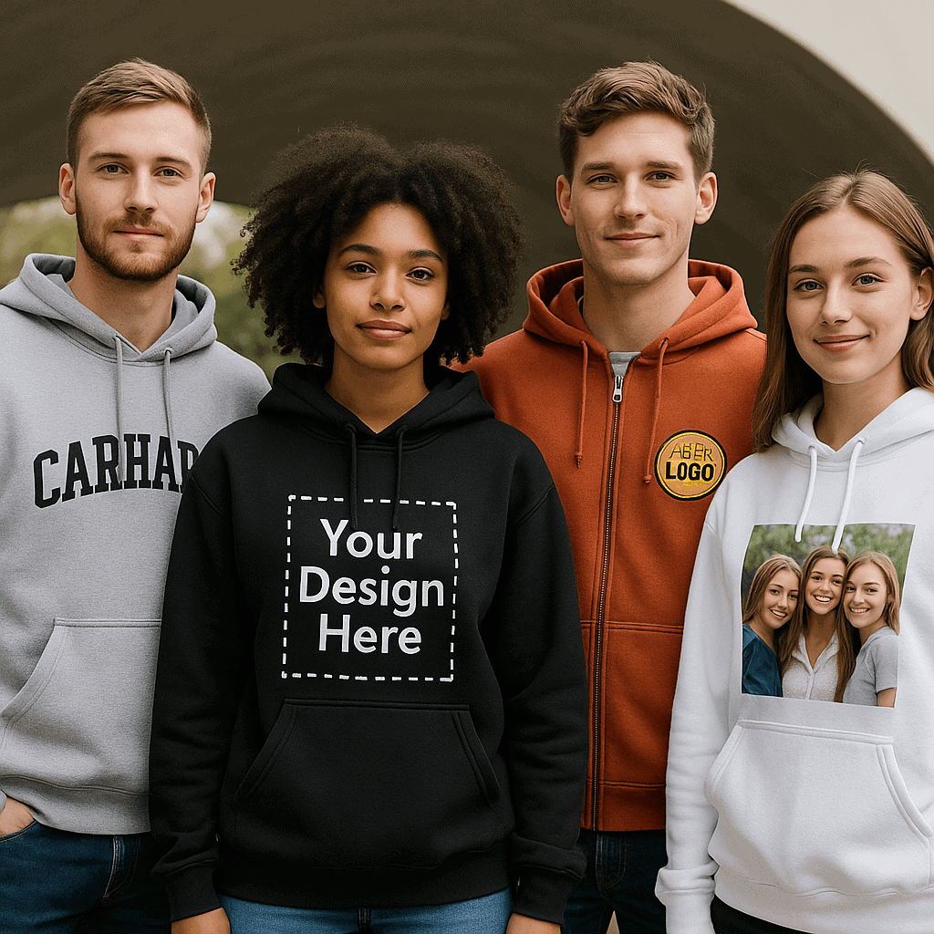 image of a group of men and women wearing custom hoodies coatesville