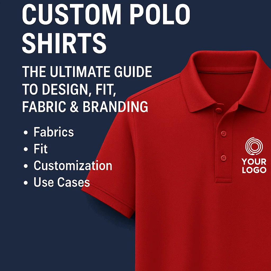 custom polo shirts infographic with a custom red polo