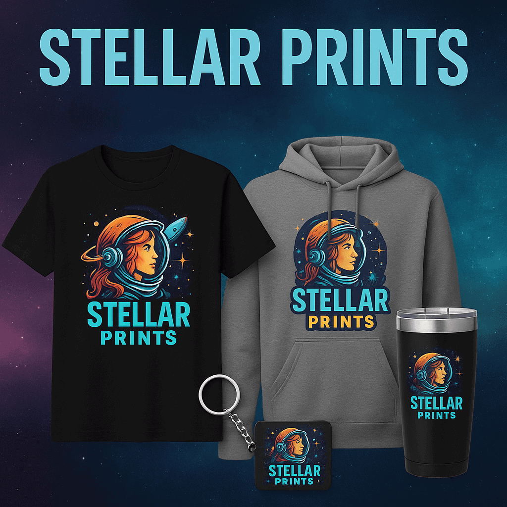 graphic with custom printing services applied to various products