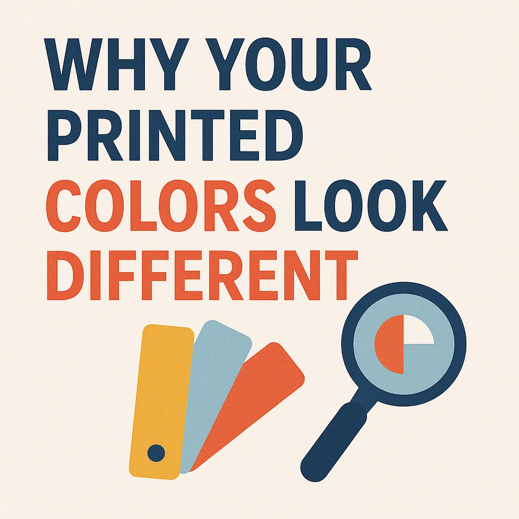 graphic with why printed colors look different on it and some clip art of magnifying glass