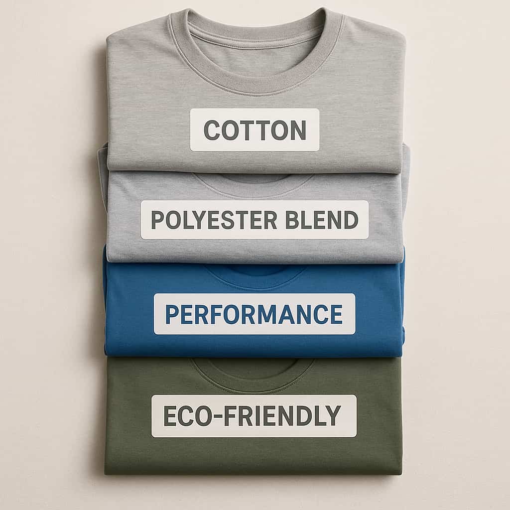 Flat lay of cotton and eco-friendly t-shirt fabrics.