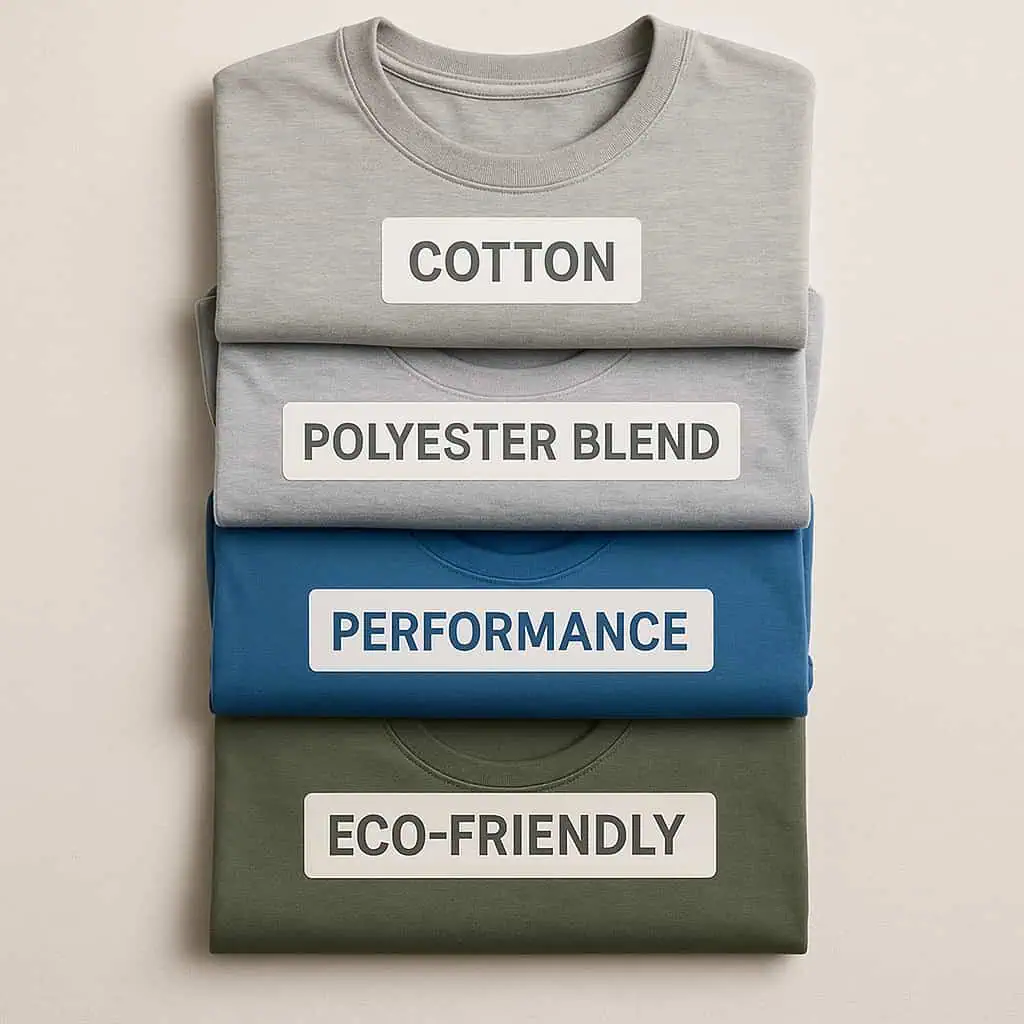 Flat lay of cotton and eco-friendly t-shirt fabrics.