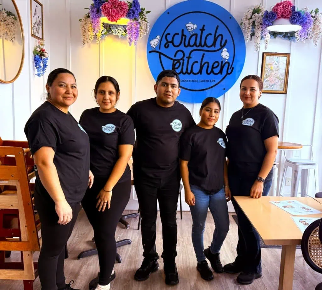 Scratch Kitchen team wearing custom printed restaurant staff shirts in Olney MD